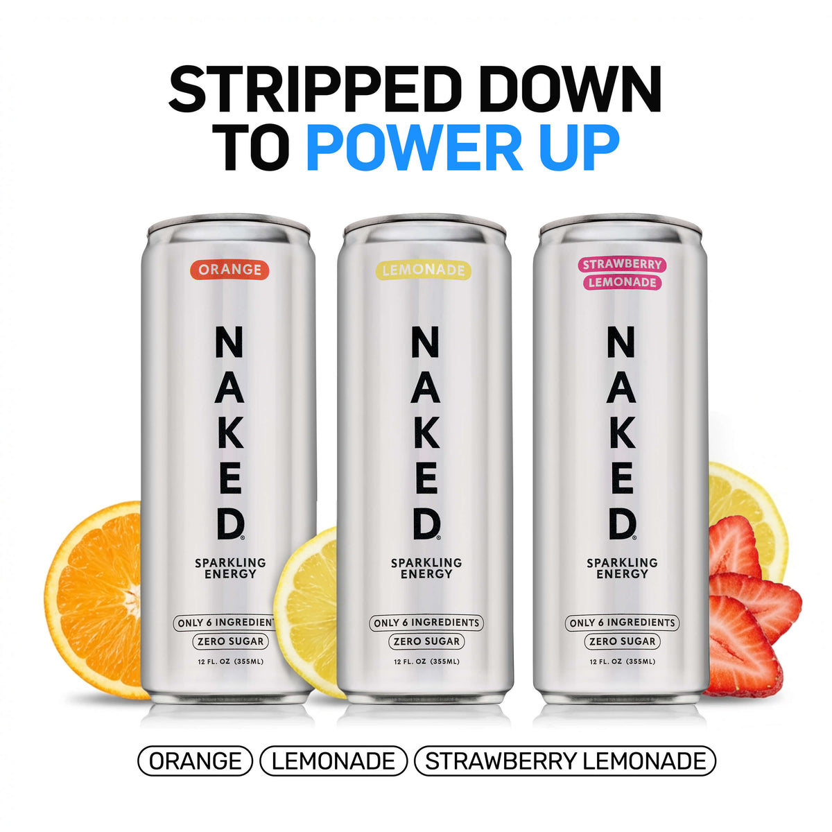 Strawberry Lemonade Naked Sparkling Energy | Clean Energy Drink - 12 Cans