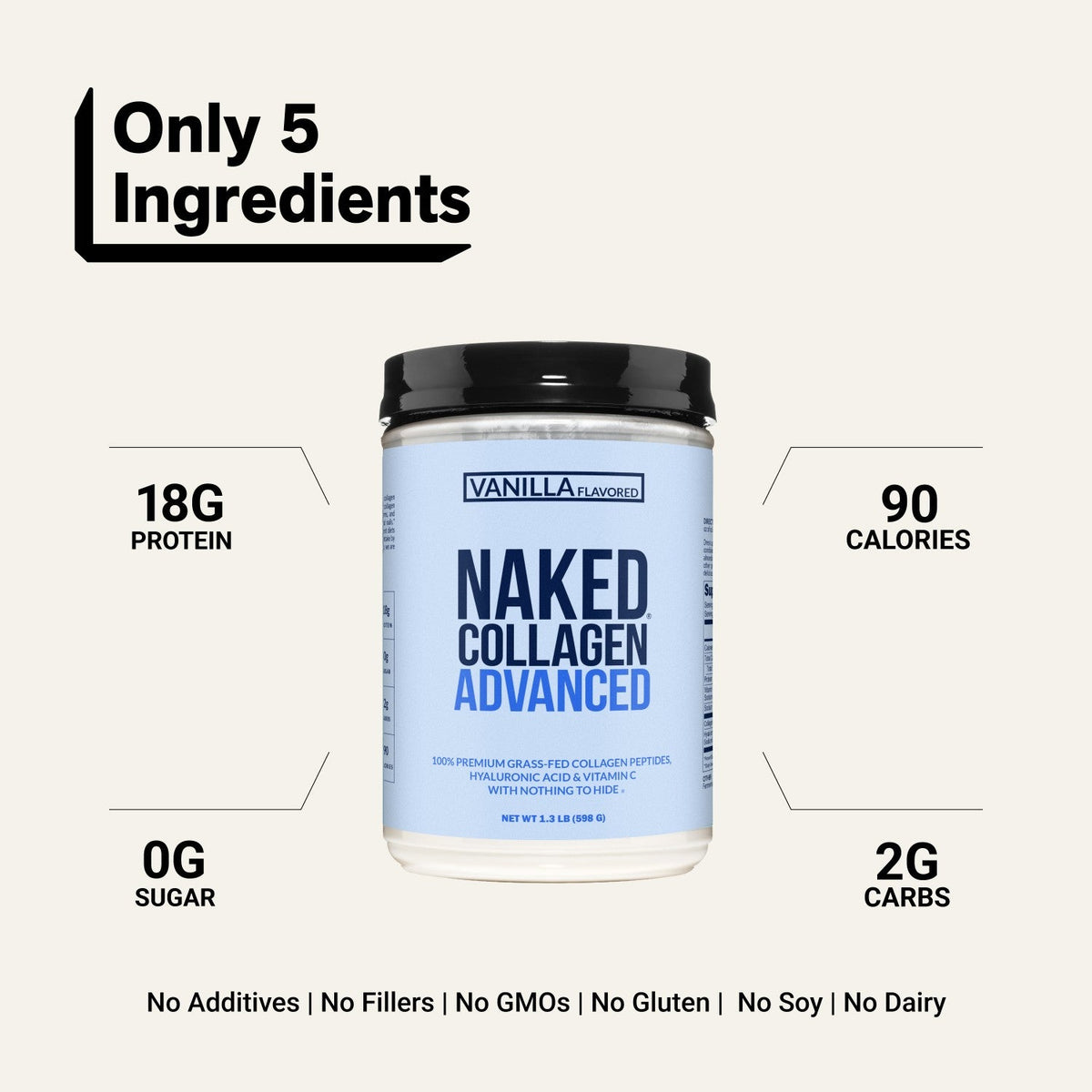 Vanilla Collagen Peptides with Hyaluronic Acid | Naked Collagen Advanced - 1.3 LB