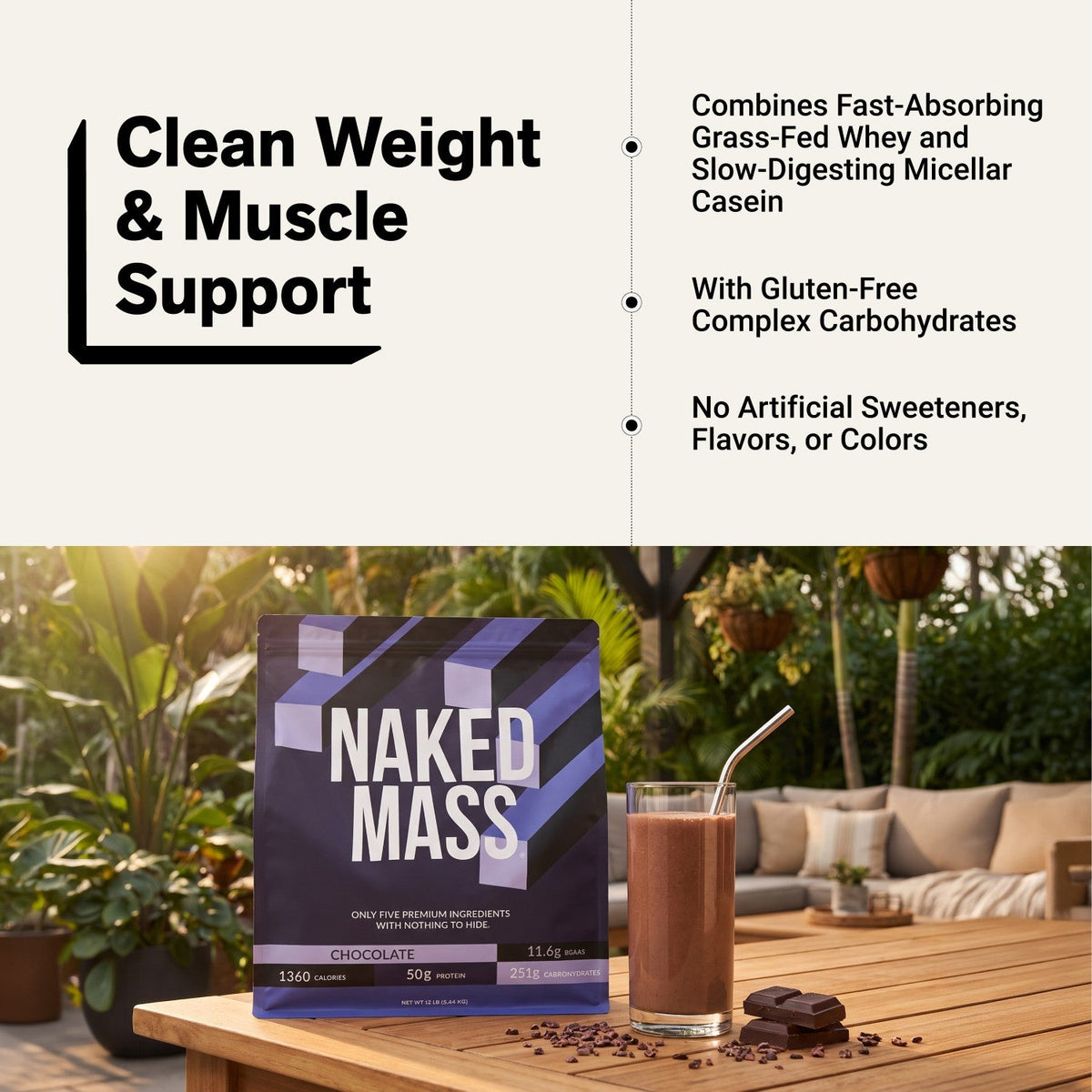 Chocolate Mass Gainer Protein Supplement | Naked Chocolate Mass - 12LB