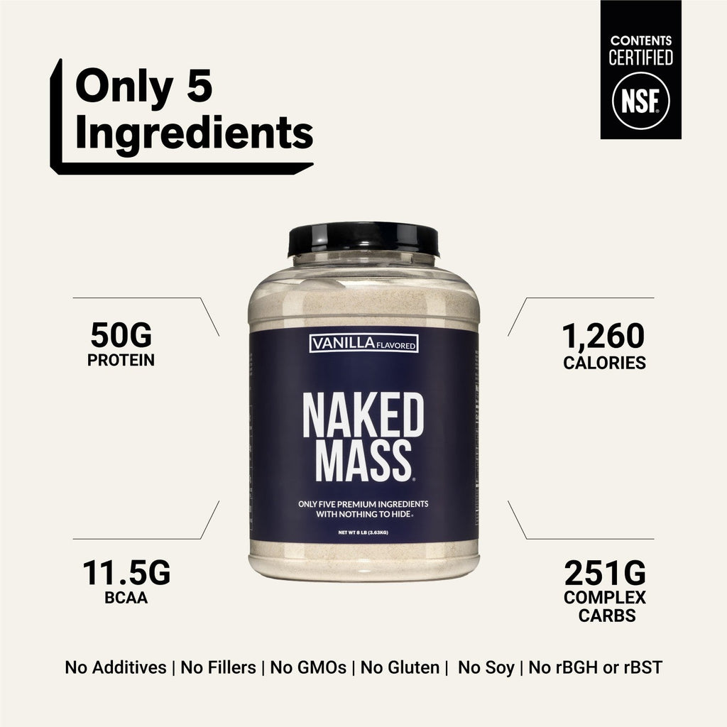 Vanilla Mass Gainer Protein Supplement | Naked Vanilla Mass - 8LB