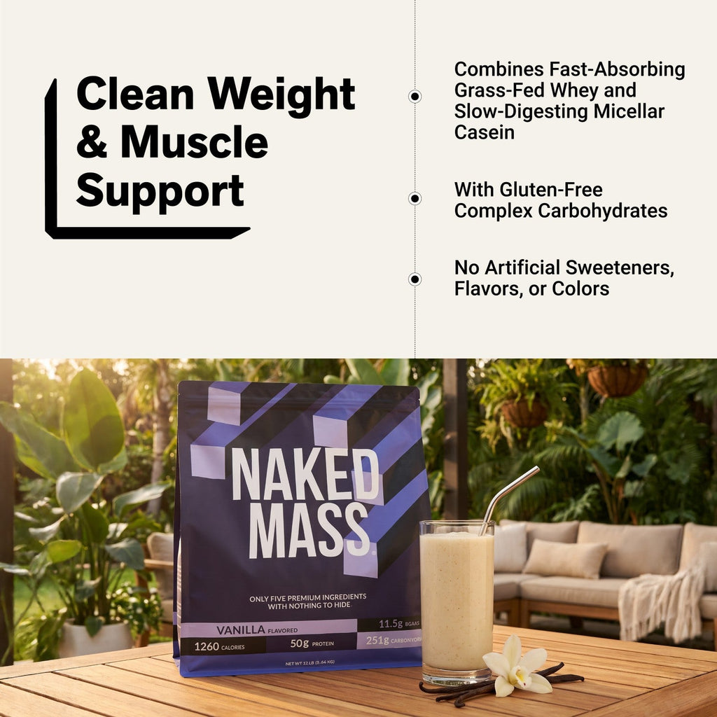 Vanilla Mass Gainer Protein Supplement | Naked Vanilla Mass - 12LB