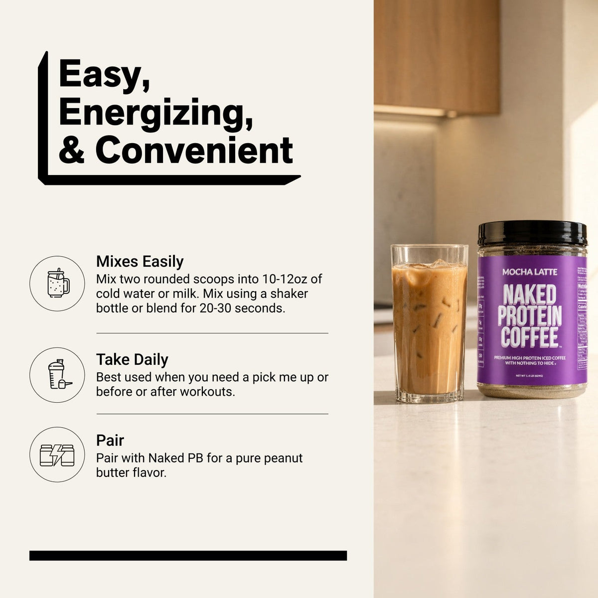 Mocha Latte Protein Iced Coffee | Naked Protein Coffee - 17 Servings