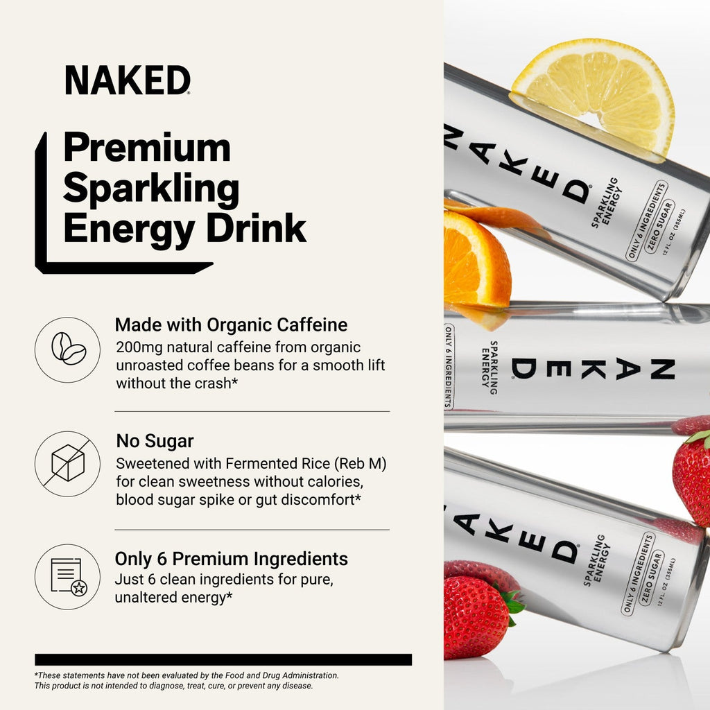 Orange Naked Sparkling Energy | Clean Energy Drink - 12 Cans