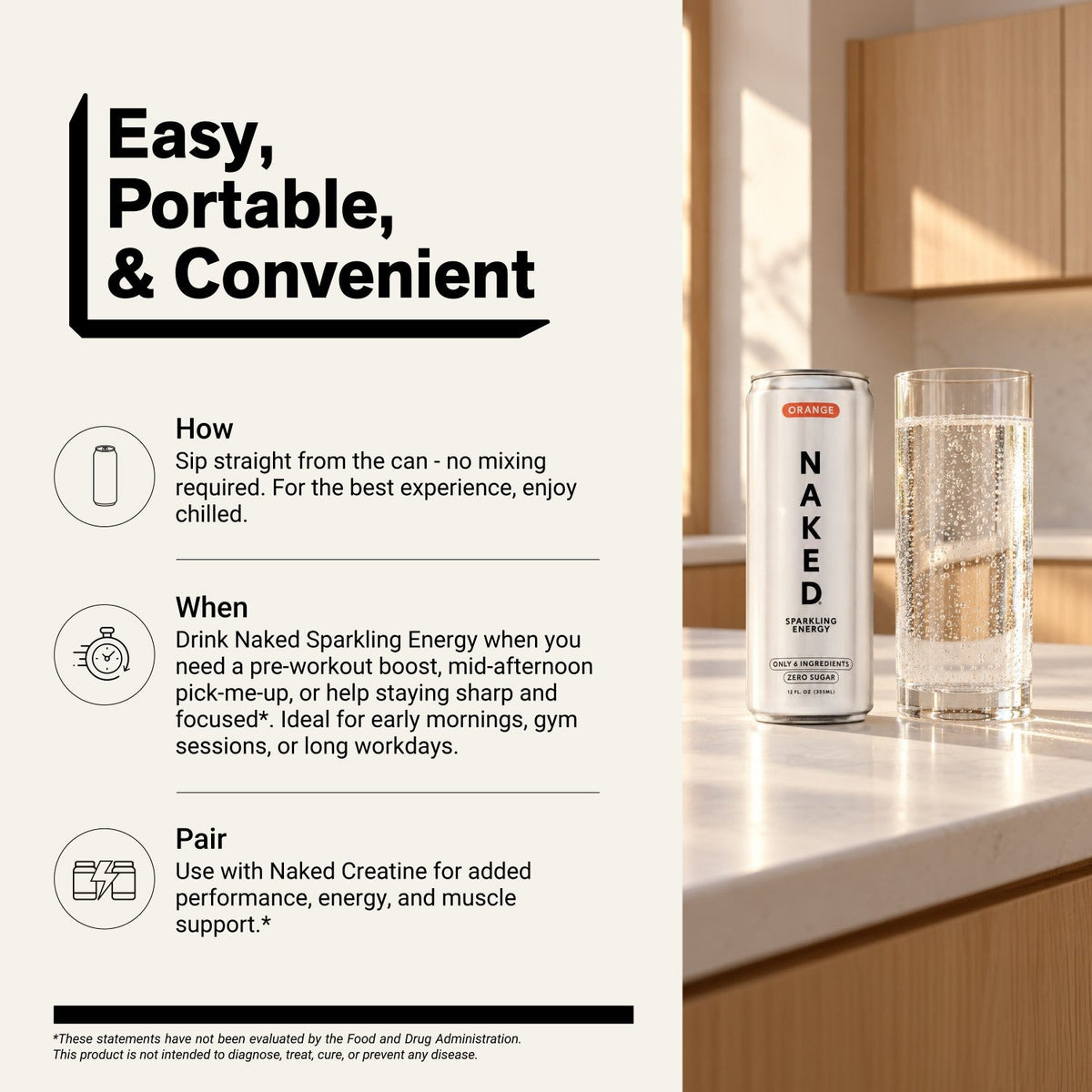 Orange Naked Sparkling Energy | Clean Energy Drink - 12 Cans