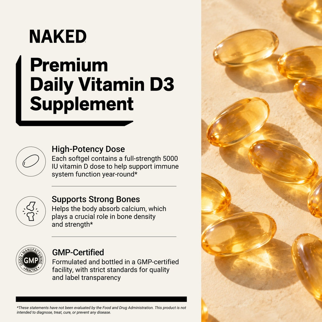 Daily Vitamin D3 Supplement | Naked Vitamin D - 200 Softgels