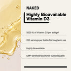 Daily Vitamin D3 Supplement | Naked Vitamin D - 200 Softgels