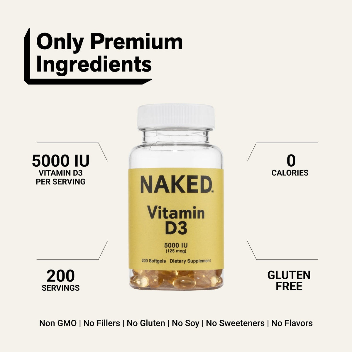 Daily Vitamin D3 Supplement | Naked Vitamin D - 200 Softgels