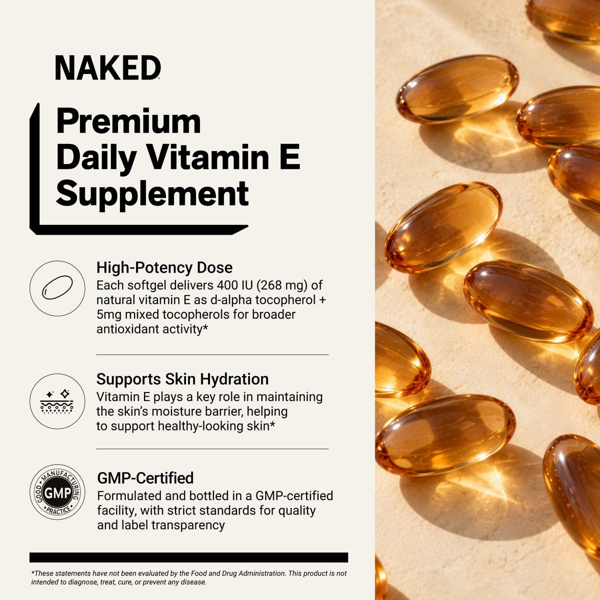 Daily Vitamin E Supplement | Naked Vitamin E - 100 Softgels