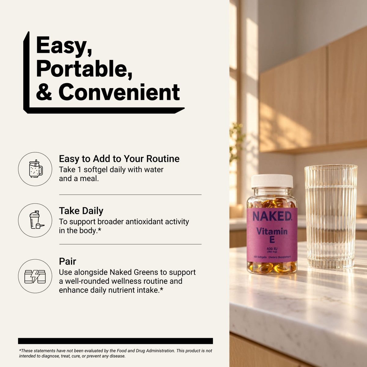 Daily Vitamin E Supplement | Naked Vitamin E - 100 Softgels
