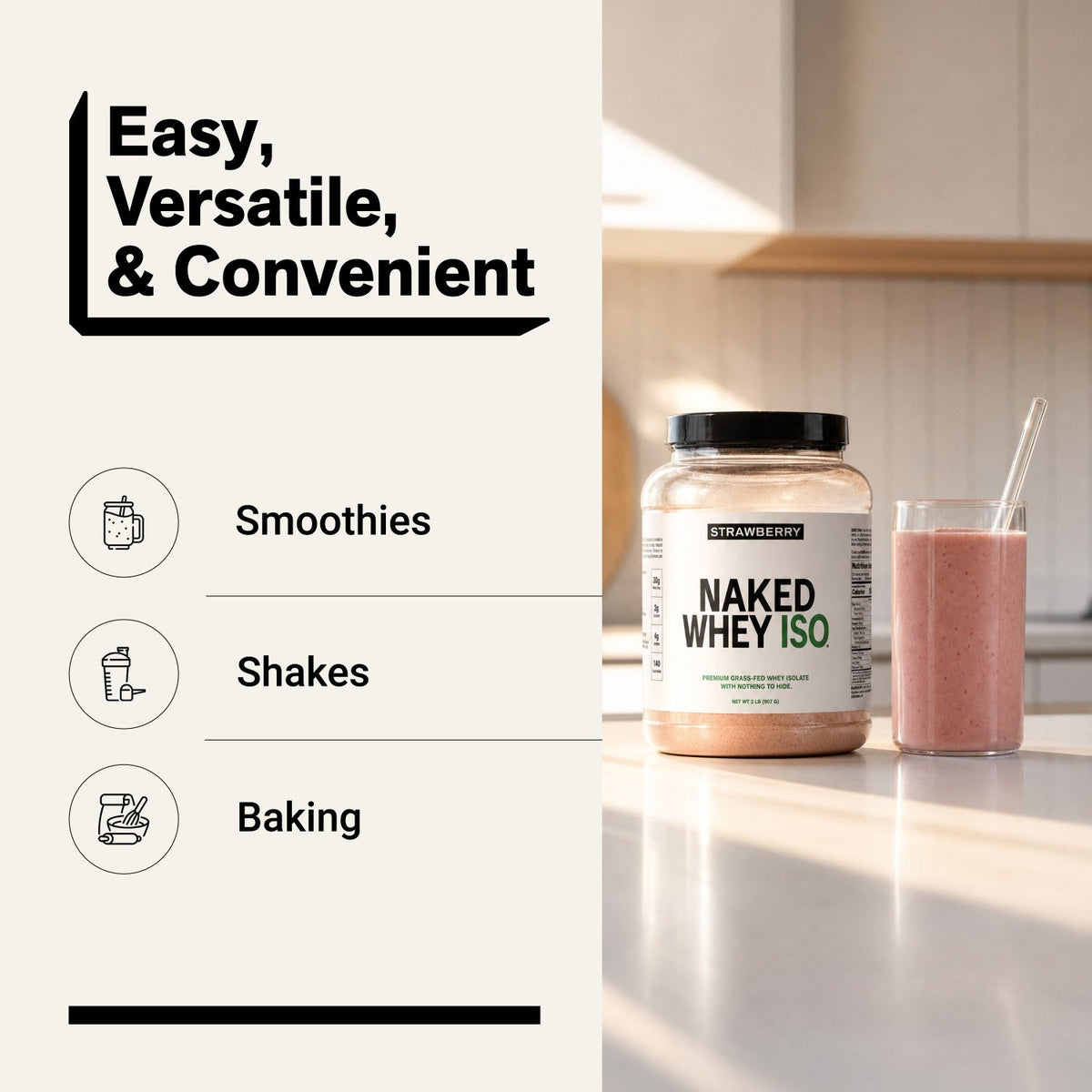 Strawberry Grass-Fed Whey Isolate Protein Powder | Naked Whey Isolate - 2LB