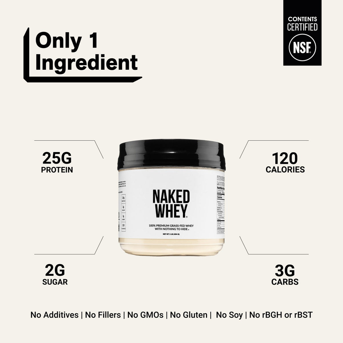 Grass Fed Whey Protein Powder | Naked Whey - 1LB