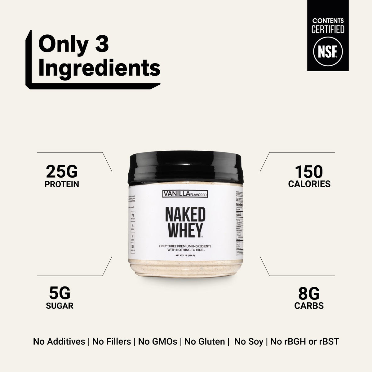 Vanilla Whey Protein Powder 1lb | Naked Vanilla Whey - 1LB