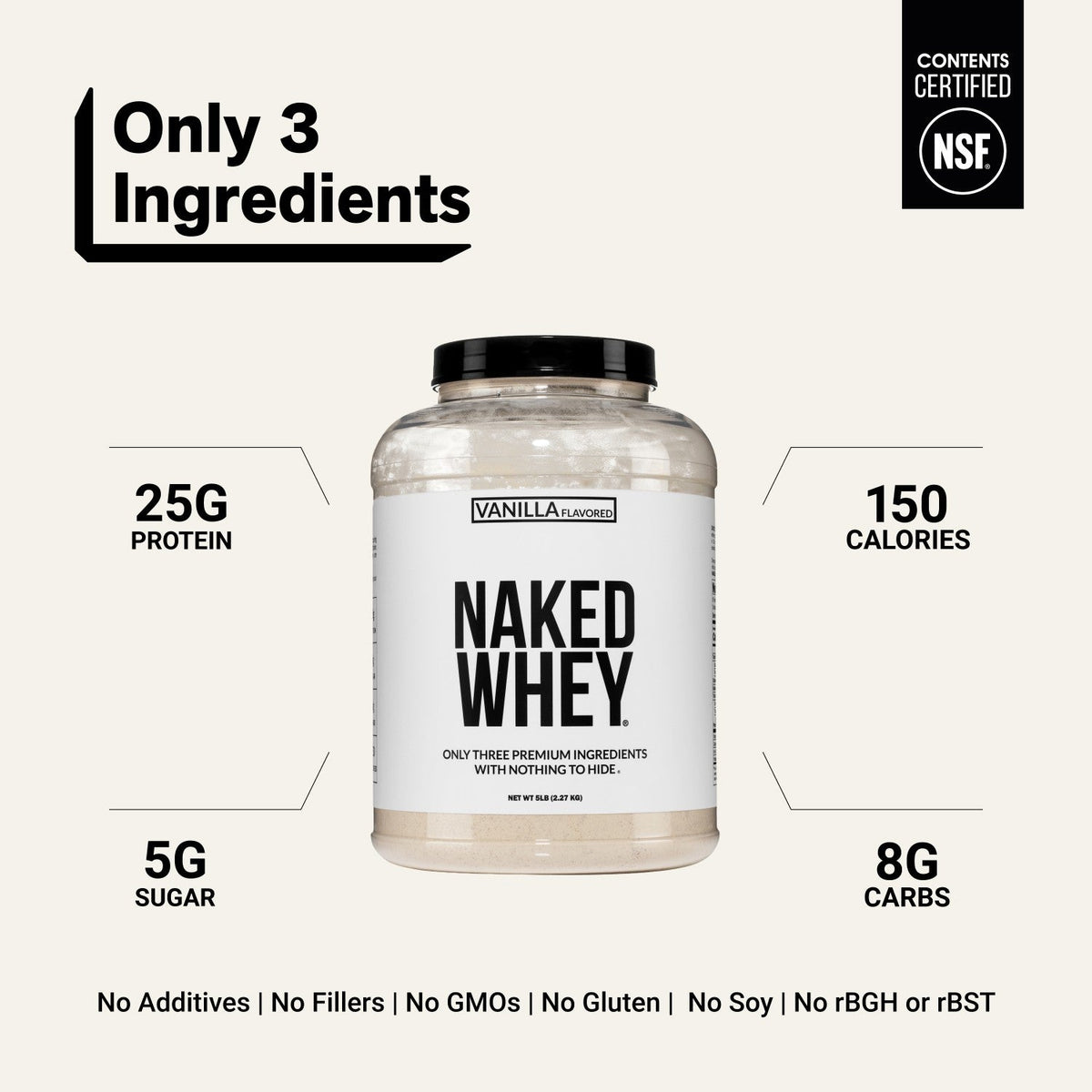 Vanilla Whey Protein Powder | Naked Vanilla Whey - 5LB