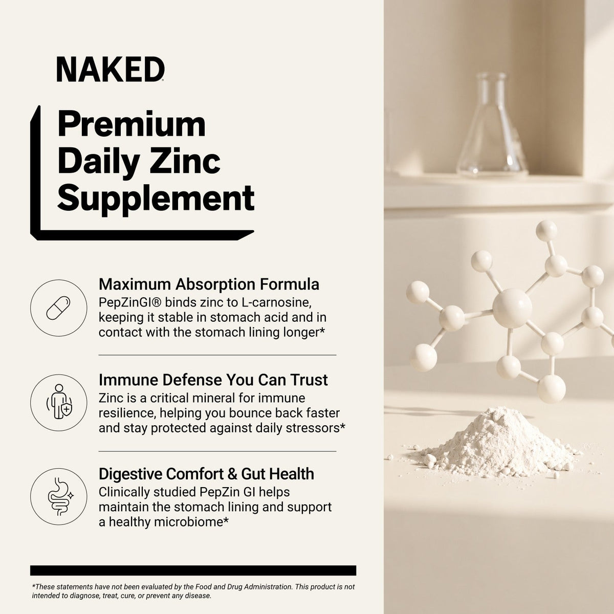 Daily Zinc Supplement | Naked Zinc Carnosine - 60 Capsules